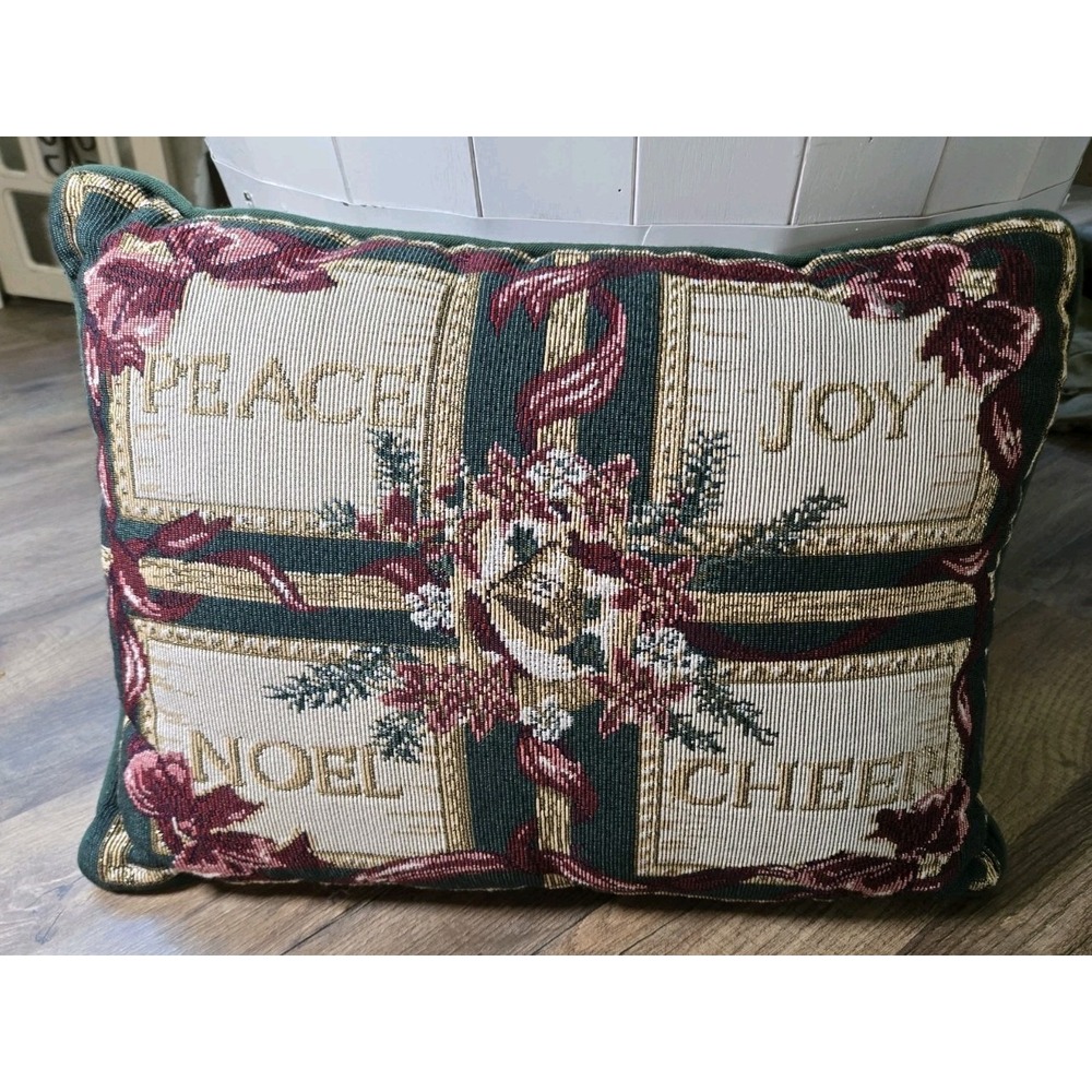 Vinyage Christmas Peace Joy Noel Cheer Multicolor Tapestry Throw Pillow 16 X 11